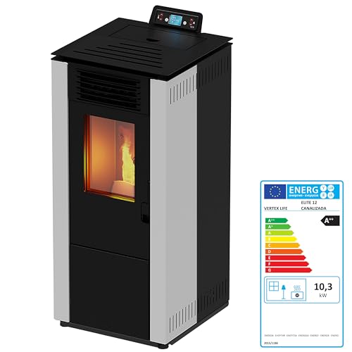 EIDER BIOMASA – Estufa de Pellets ELITE 12 Canalizada – 11,8 kW – A+ – Bajo Consumo –...