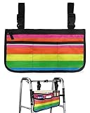 Walker Basket Accessories Rainbow Wheelchair Bag with Cup Holder for Folding Walker-Water Resistant Farmhouse Retro Rustic Barn Wood Texture Seniors Walker Tray Pouch Green,Orange,Pink,Yellow,Sky Blue