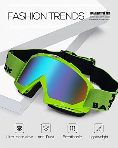 Image of BATFOX Motorcycle Glasses Goggles Dirt Bike Motocross Safety ATV Tactical Riding (Green-green, Adult)