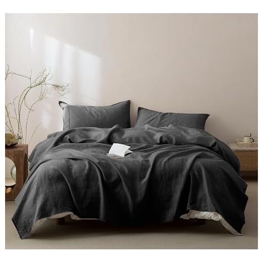 Talasily 100% French Pure Linen Sheets Set Queen Size,Oeko-TEX Certified Bedding, All-Season Breathable for Hot Sleepers,16 Inch Deep Pocket Machine Washable 4-Piece (Dark Grey)