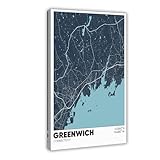 Greenwich - Póster artístico sobre lienzo y arte de pared, diseño moderno de Connecticut, Connecticut, para decoración de dormitorio familiar, 24 x 36 pulgadas (60 x 90 cm)