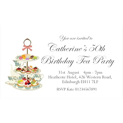 40 Personalised Magnetic Afternoon Tea Party Invitations for 18th 21st 30th 40th 50th 60th 70th 80th 90th 100th or Any Age - Adult Birthday Party Invites Including Envelopes Cover