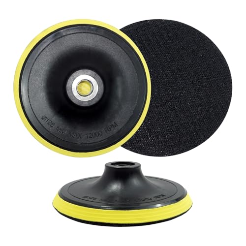 Disco de lijado de 125 mm, bandeja lijadora con rosca M14, disco de pulido de velcro, almohadilla de pulido para taladro y disco amoladora, disco lijadora de 125 mm para bricolaje y taller (2 piezas)