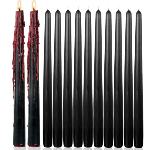 12 inch Black Bleeding Taper Candles Vampire Tears Candle Tall Unscented Tapered Candlesticks Spooky Blood Drip Candle Set for Halloween Party Gothic Home Decorations,Set of 12 by LPUSA - Used condition - US$17.12