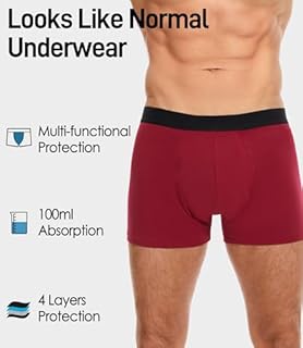 FORVEVO 3 Pack Mens Incontinence Pants, Washable Boxers Shorts for Men With Absorbent Protective Pads, Leakproof Underwear Trunks, Reusable Odor Control for Going Out, Post-Surgery (Black&Navy&Red, L)
