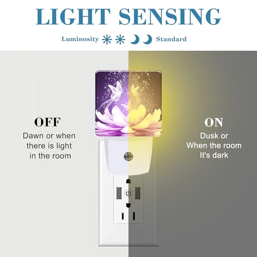 Image of Beautiful Lotus Flower and Butterfly Night Light Plug into Wall with Dusk to Dawn Sensor Cute Nightlight for Kid Girls Boys Women Men Room Decor, Hallway, Kitchen, Bathroom, Nursery, Stairs
