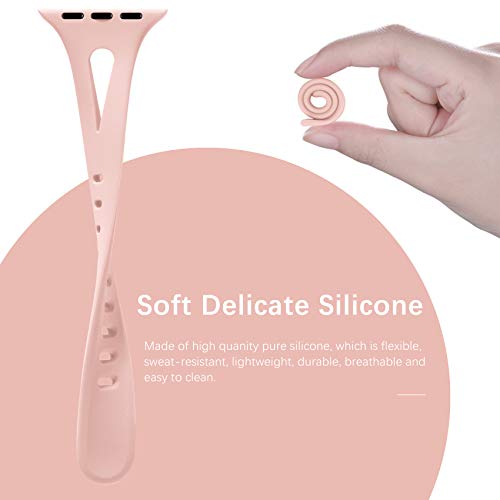 Image of 4 Pack Thin Band Compatible with Apple Watch Bands 40mm 38mm 41mm 42mm for Women iWatch Series 11 10 9 8 7 6 5 4 3 2 1 SE, Stylish Breathable Silicone Slim Sport Strap, Brown /Milk Tea /Pink /Starlight