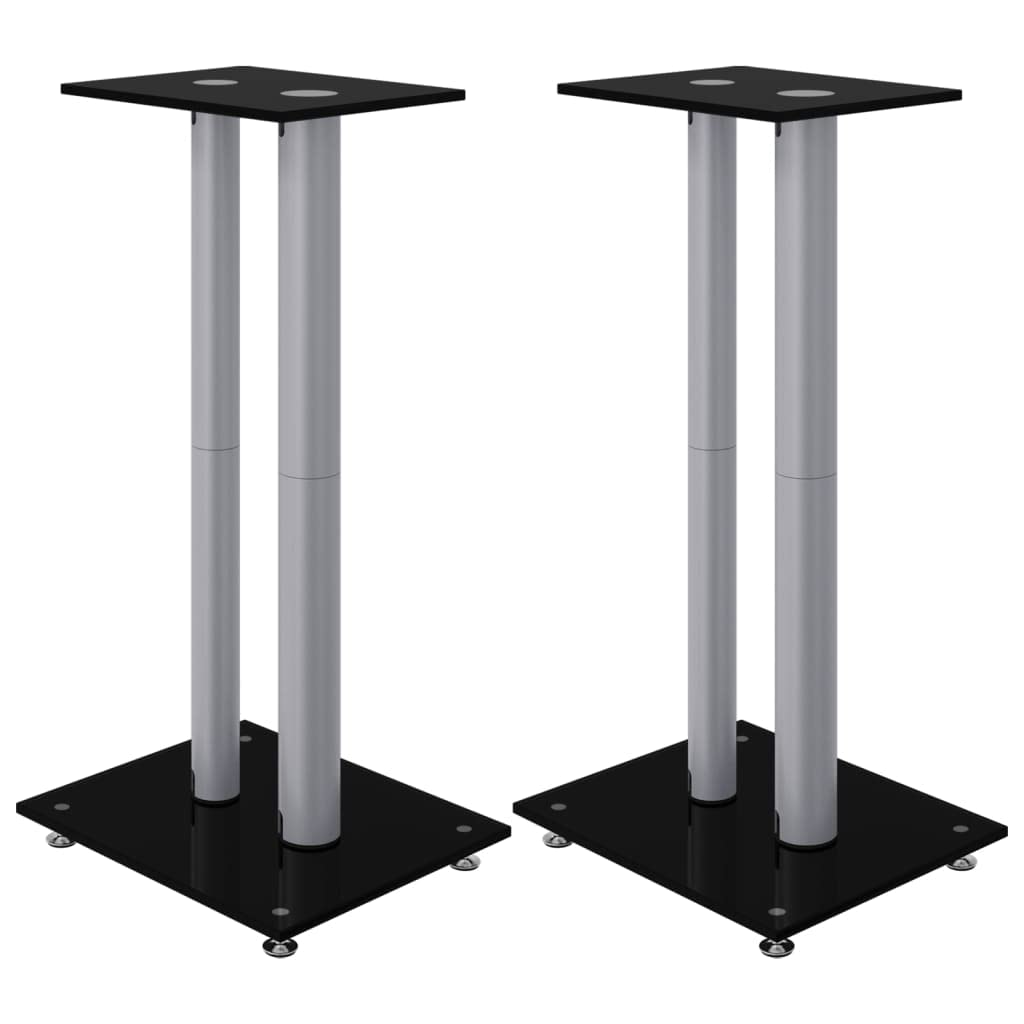 Speaker Stands 2pcs, Speaker Floor Stand Bookshelf Speaker, Monitor Speaker Stand, Modern Style, Black&Silver Tempered Glass 2 Pillars Design