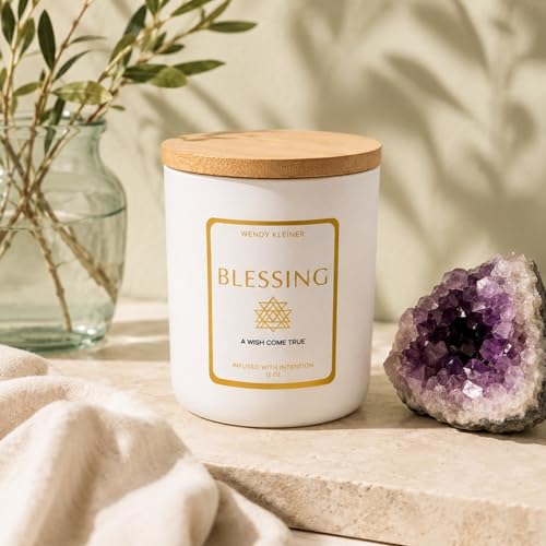 Image of Blessing Scented Soy Coconut Candle Phthalate-Free 12 oz | White Tea, Sage & Eucalyptus | A Wish Come True | Cleansing Aromatherapy Home Fragrance