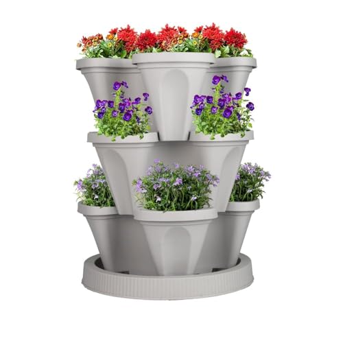 VIGOEXPRESS Tour de plantation avec jardinières empilables, jardin vertical à 3 étages pour légumes, fraises, herbes et fleurs, convient pour l'intérieur...