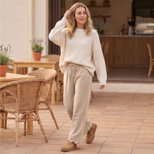 Scalloped Pants for Women Flowy Low Rise Baggy Loose Wide Leg Pants, Brown | Elastic Waisted, Straight Leg, Drawstring, Going Out Bottoms, Athletic, Gym, Work Out, Running, Fall Clothing with Pockets - image 7