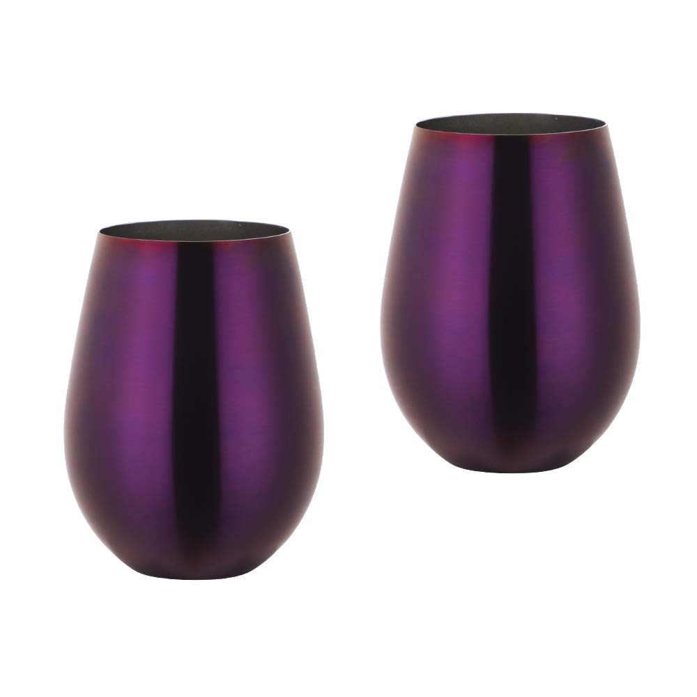 Buyer Star 304 Stainless Steel Wine Glasses Set of 2 - Large 17 oz Outdoor Stemless Wine Tumblers - 100% Unbreakable & Stemless Metal Drinking Cups