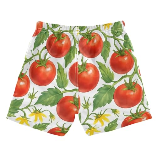DOMIKING Tomato Blossom White Boys' Swimwear Quick Dry Swim Trunks with Pockets for Boys Kids Adjustable Waist L2
