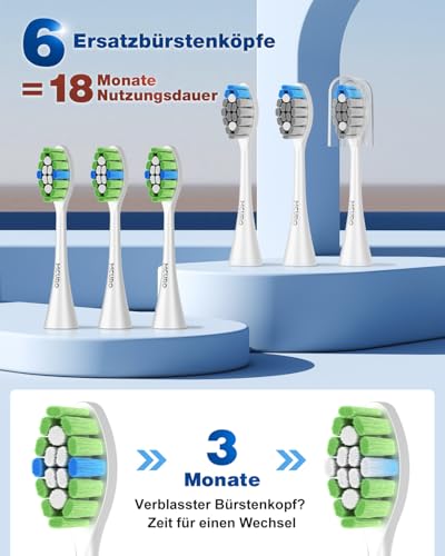 Elektrische Zahnbürste, Zahnbürste Elektrisch, Zahnbürste Für Empfindliche Personen, 45000VPM, 5 Modi, 6 DuPont-Bürstenköpfe, 120 Tage Akkulaufzeit, Batteriestandsanzeige, Timer, IPX7, Blau – Bild 6