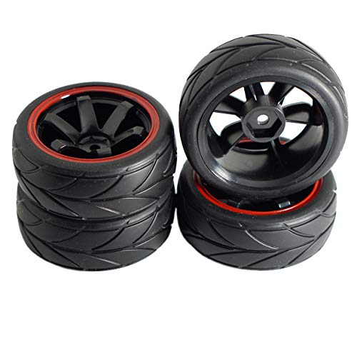 ShareGoo 12mm Hex Wheel Rims & Rubber Tires Compatible with Redcat HPI Tamiya HSP RC 1/10 on-Road Racing Touring Car (Pack of 4)