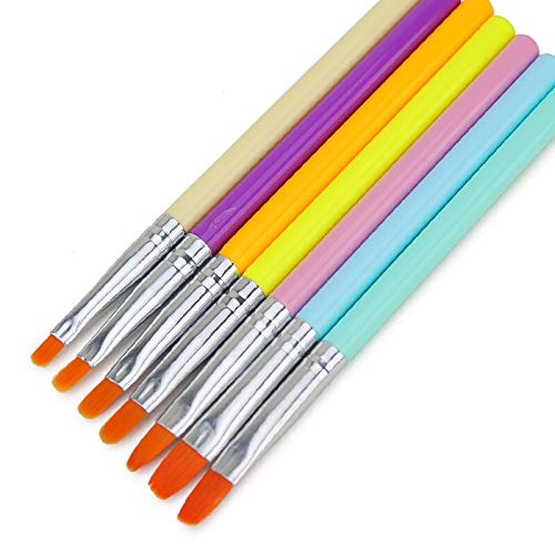 7Pcs Nail Art Brushes UV Gel Brushes Colorful Handle Design UV Gel Polish Flat Pen Painting Drawing Tools