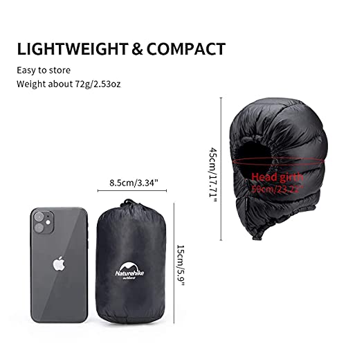 Image of Naturehike Winter Down Hood Outdoor Windproof Down Cap Warm Goose Down Hat for Hiking Skiing Cycling (Black)