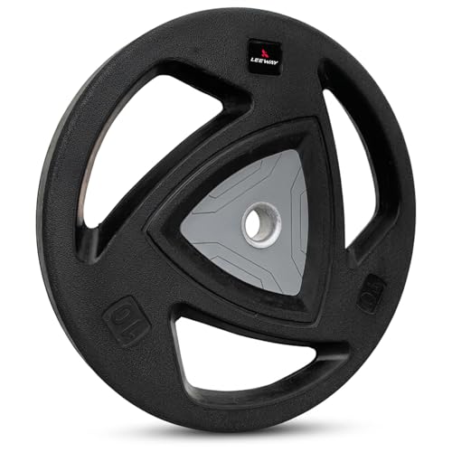Image of LEEWAY Rubber Coated Gym Weight Plates (10kg x 2) | 31mm Hole | Tri Grip Design for Home Gym Strength Training | Barbell & Dumbbell Compatible | Low Noise Floor Safe Plates (Black, 10kg Pair)