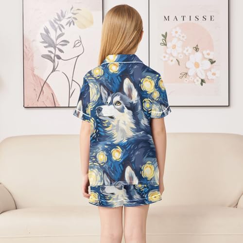 ALAZA Cartoon Pug Dog Starry Sky Pajamas Satin Pajama Set Short Sleeve Button Down Sleepwear4