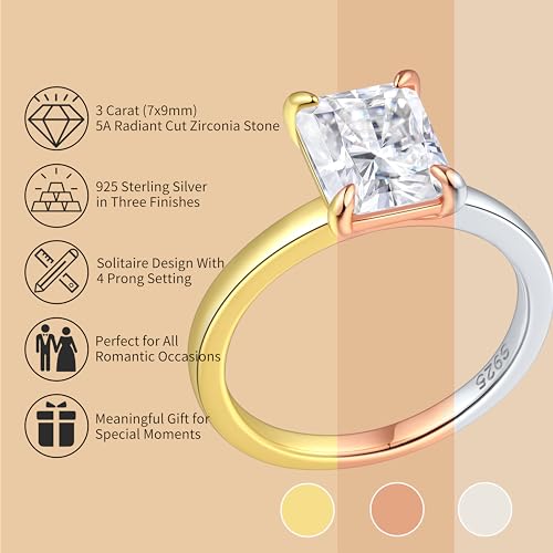 925 Sterling Silver Engagement Rings for Women Radiant Cut Cubic Zirconia Wedding Promise Rings for Her Size 4-12.52