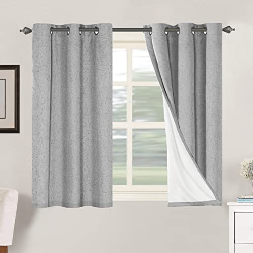 Image of H.VERSAILTEX Primitive Linen Curtains 100% Blackout Curtain Drapes Burlap Curtains with White Thermal Insulated Liner, Grommet Top Drapes Living Room /Bedroom (2 Panels, 42 x 45 Inch, Dove Gray)