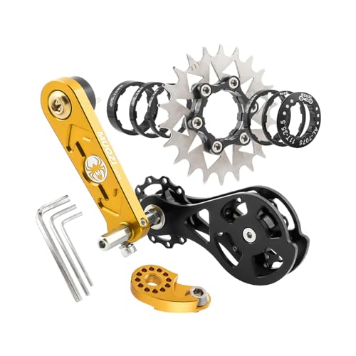 Single Speed Bike Upgrade Set with Chain Tensioners and Spacers, 22T Golden