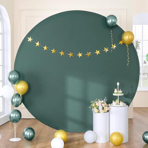 6.5 ft Wrinkle Free Hunter Green Round Backdrop Covers for 6/6.5ft Circle Arch Stand, Circle Background Covers for Wedding Baby Shower Photography Birthday Party Background