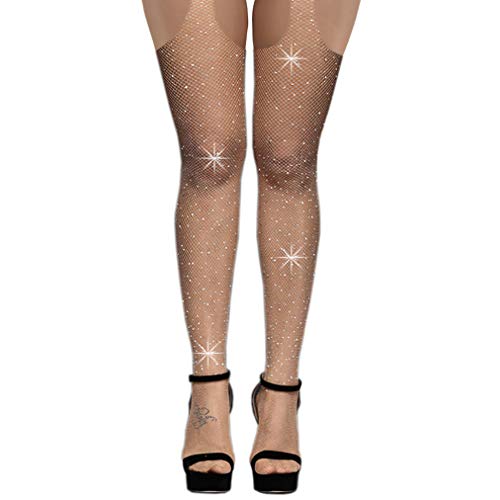 Image of Women's Glitter Rhinestone Stocking Sexy Fishnet Tight Elastic Pantyhose