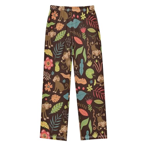 ZZXXB Monkey Tropical Flowers Boys Long Pants Soft Trousers Elastic Waist Kids Lounge Bottoms with Pockets S-XL