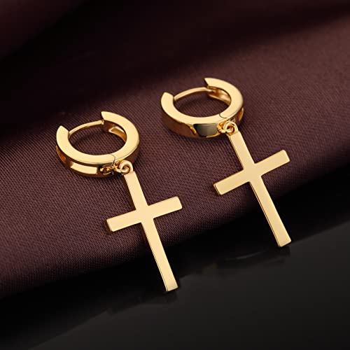 Han han 18K White Gold Plated Cross Earrings for Women, 925 Sterling Silver Cross Dangle Earrings, Simple Cross Hoop Earrings for Men Women, Silver/Rose Gold/Gold Color Cross Jewelry4