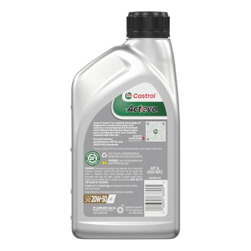 Image of Castrol Actevo 4T 20W-50 Synthetic Blend Motorcycle Oil, 1 Quart, Pack of 6