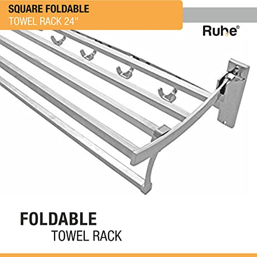 Image of Ruhe Square Foldable Towel Rack | Premium Grade Stainless Steel Square Foldable Towel Rack /Towel Holder /Towel Stand /Accessories for Bathroom and Kitchen | (24 Inches)