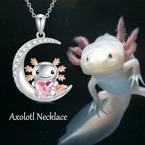 Image of PROESS Animal Birthstone Necklace 925 Sterling Silver Otter /Axolotl /Hippo /Elephant /Dachshund /Monkey /Red Panda Pendant Necklace Animal Birthstone Jewelry Gifts for Women