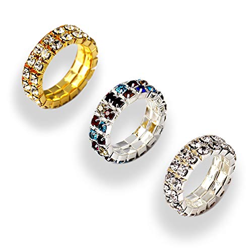 PPX 6 Pièces Strass Bague Extensible Cristal 1 Rangée Bague Tennis en Argent Or Bijoux de Mariage pour Femmes