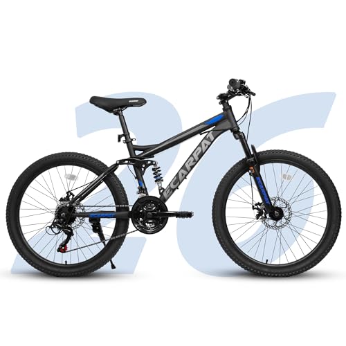 Ecarpat Full Suspension 26 Inch Mountain Bike, 21-Speed