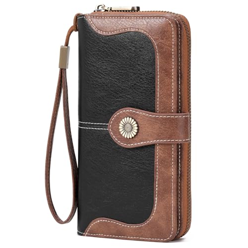 FALAN MULE Womens Wallet RFID Blocking Large Capacity Bifold Leather Credit Card Holder with Zipper Pocket Purse