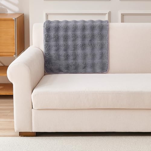 Image of HOKIPO 'FurHug' Premium Faux Rabbit Fur Anti-Slip Sofa Backrest Covers Mat | Cool Grey (AR-6289-GRY)