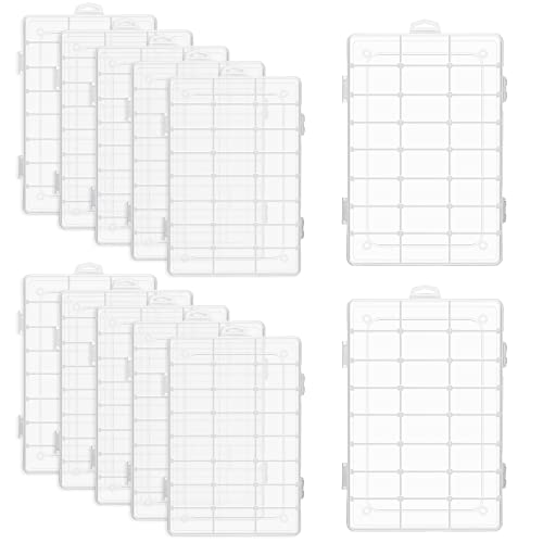 Sawysine 12 Pack Bulk 24 Grids Clear Plastic Organizer Box Tackle Crafts Storage with Removable Dividers Boxes for Fishing Trays Jewelry DIY Parts