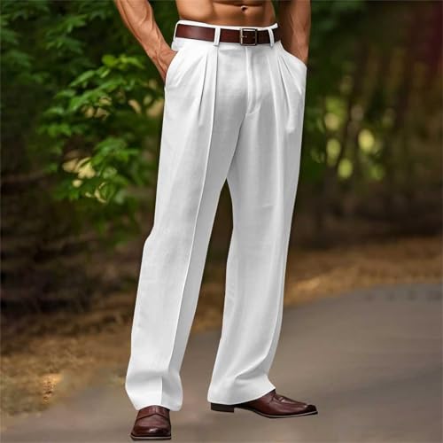 Men's Linen Pleated Dress Pants - Summer Casual Beach to Wedding Loose Fit Breathable Pants2