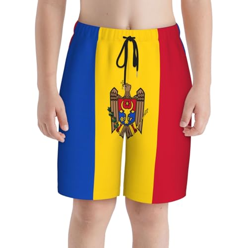 Flag of Moldova Youth Beach Pants, Soft and Breathable, with Drawstring Waist, Suitable for Sports and Leisure.3