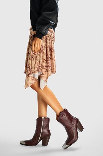 Image of Cowboy Ankle Boots for Women Engraved Steel Toe Cowgirl Boots Stacked Block Heels Short Cowboy Boot Fashion Dressy Western Country Booties