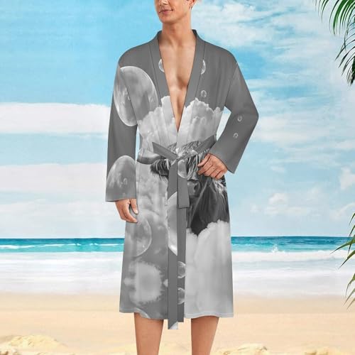 Highland Cow Bubbles Black White Funny Men's Robe Novelty Soft Lightweight Bathrobe Long-sleeve Spa Robes2