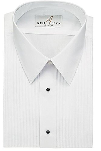 Neil Allyn Men's Tuxedo Shirt Poly/Cotton Laydown Collar 1/8 Inch Pleat (18.5-32/33) White