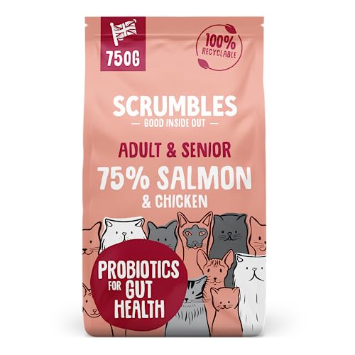 Scrumbles All Natural Dry Cat Food With 75% Chicken and Fresh Salmon, High Protein Food for Adults And Seniors, 750 g