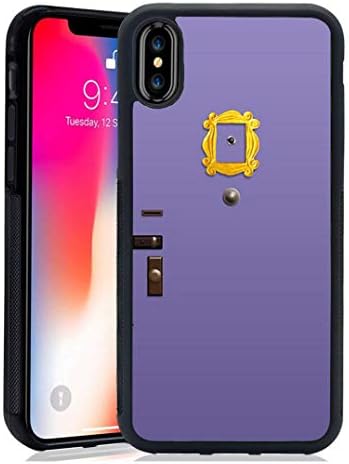 XUNBOTINGS for iPhone Case-Friends Purple Door Design-Soft TPU+Luxury Tempered Mirror Protective for iPhone Case (for iPhone XR)