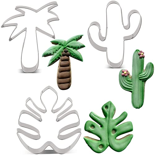 LILIAO Tropical Flamingo cookie cutter Set 3 Piece Palm Tree, cactus and Tropical Monstera