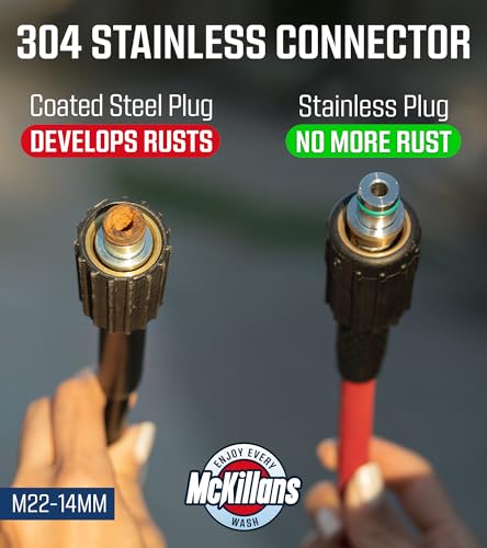 Image of McKillans Pressure Washer Hose 50 ft - Flexible & Kink-resistant - Steel-Braided & Durable- M22-14mm Stainless Steel Plug - Power Washer Hose - High Pressure 1 /4 inch Inner Diameter - Long 50 ft Reach