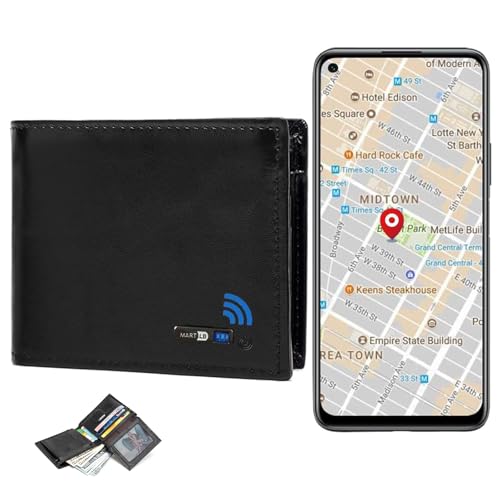 Smart Wallet Bluetooth Wallet Tracker for Men, Credit Card Holder for Men Leather Men's Wallets Cion pocket ID Window(Black)