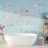 60 Pieces 3D Acrylic Mirror Wall Stickers Decor, Bathroom DIY Removable Mirror Wall Decals Sticker Decor Circle Bubbles for Bathroom Bedroom Living Room Home Decoration (Pink)