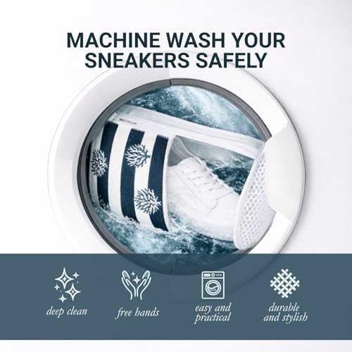 Image of Shoe Washing Machine Bags (2-Pack) - Laundry Bag for Sneakers, Protect Shoes & Washer, Durable Thick Chenille, Reinforced Zipper, Includes Sneaker Brush - Bluehome